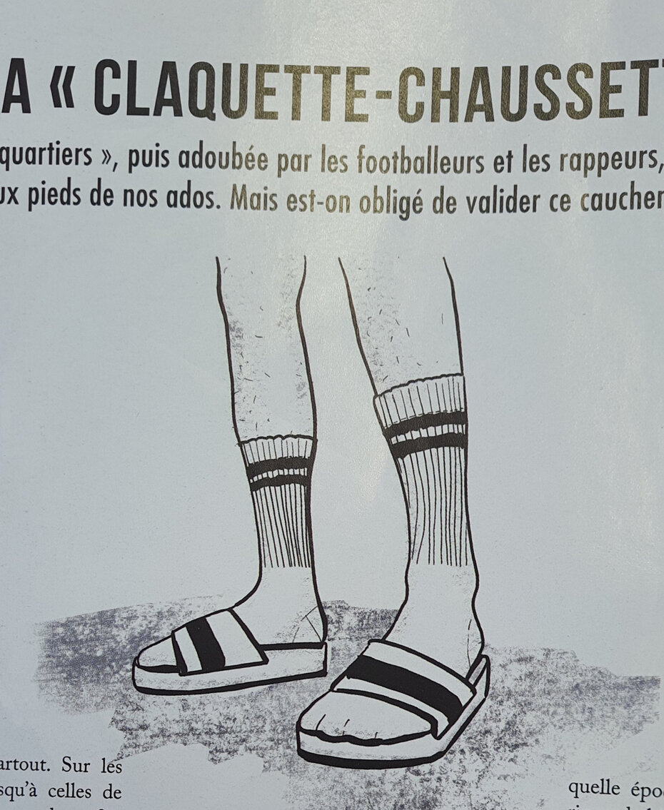 O magazine Monsieur, em recente edição, abre a matéria a respeito do chinelo com meias com esta ilustração (Foto: Divulgação)