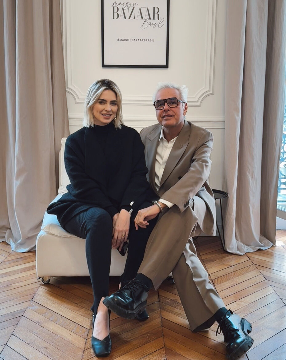 Suélen Biazoli com Marcio Vicentini, fundador da Maison Bazaar (Foto: Josias Bueno/Divulgação)