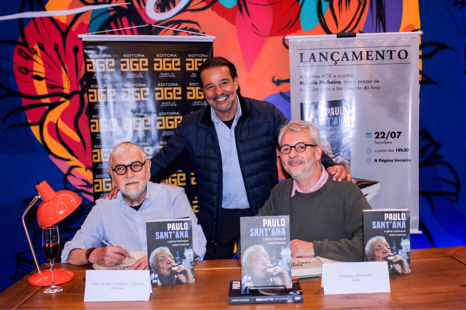 Fernando Ernesto Corrêa, Nelson Sirotsky e Márcio Pinheiro na livraria A Página (Foto: Cris Avancini/Divulgação)