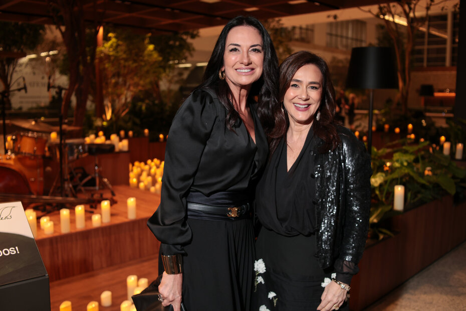 Leila Loiferman e Nailê Santos na inauguração do Gardens, novo espaço gastronômico (Foto: Vini Dalla Rosa/Divulgação)