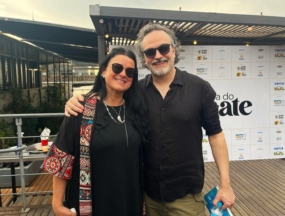 Tati Feldens e Pedro Verissimo no evento da orla do Guaíba (Foto: Paulo Gasparotto/Especial)