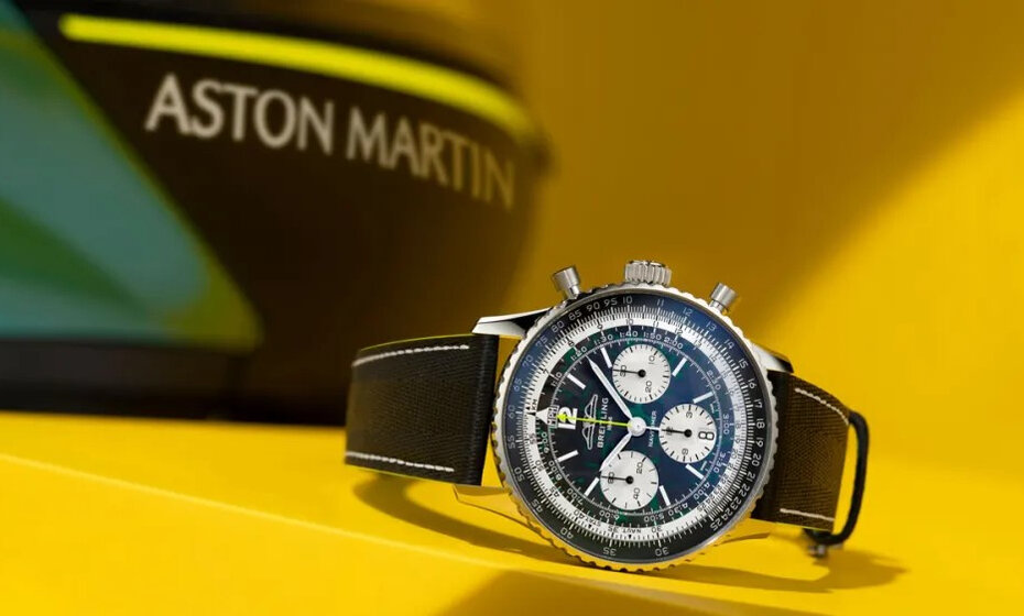 Modelo da marca su&iacute;&ccedil;a de rel&oacute;gios de luxo Breitling na parceria com a equipe de F&oacute;rmula 1 Aston Martin (Foto: Divulga&ccedil;&atilde;o)