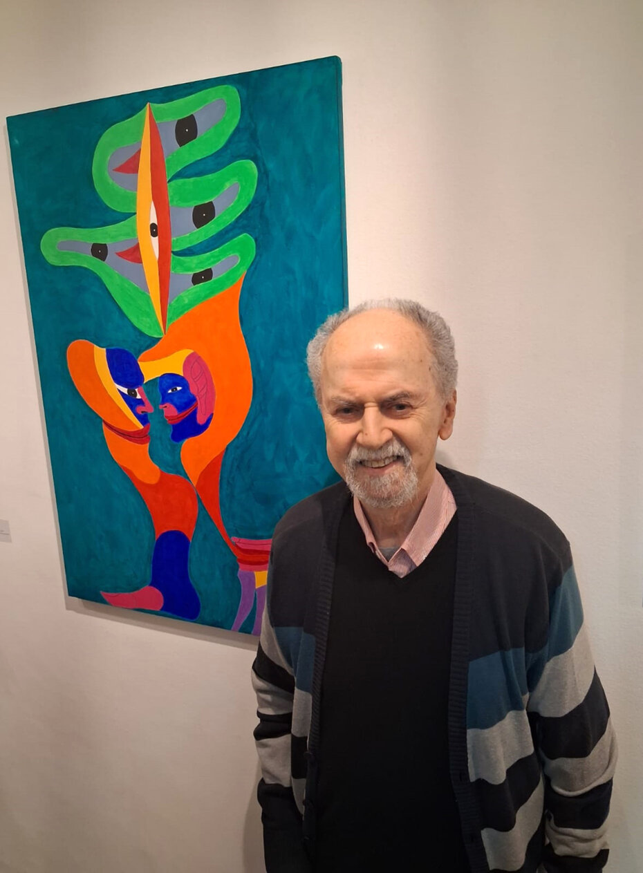 Britto Velho chega aos 80 anos com tela nova que produziu para a mostra (Foto: Carlos Souza/Divulga&ccedil;&atilde;o)