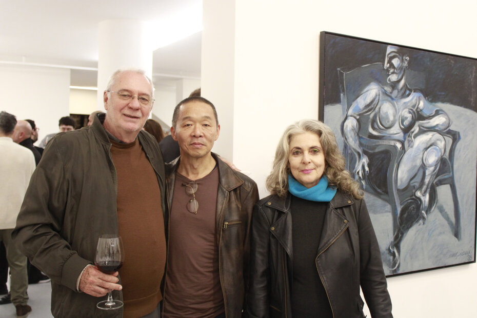 Hugo Fran&ccedil;a, Mauro Fuke e Lia Menna Barreto no encontro que marcou a reabertura da galeria (Foto: Igor Dreher/Divulga&ccedil;&atilde;o)
